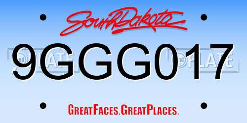 9GGG017 South Dakota License Plate