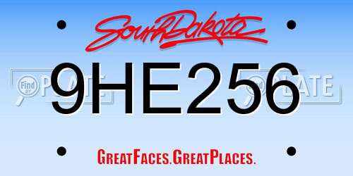 9HE256 South Dakota License Plate