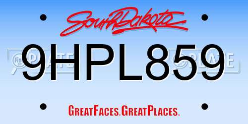 9HPL859 South Dakota License Plate