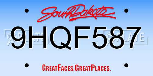9HQF587 South Dakota License Plate