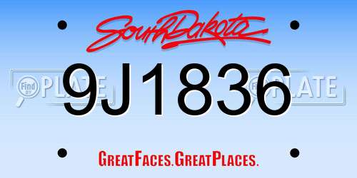 9J1836 South Dakota License Plate