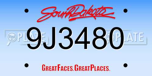 9J3480 South Dakota License Plate