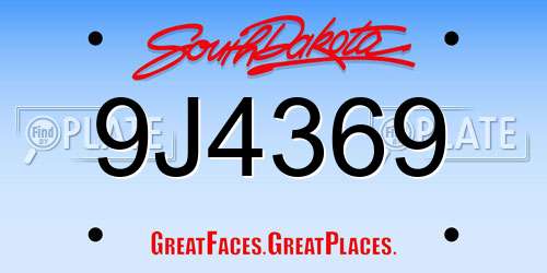 9J4369 South Dakota License Plate