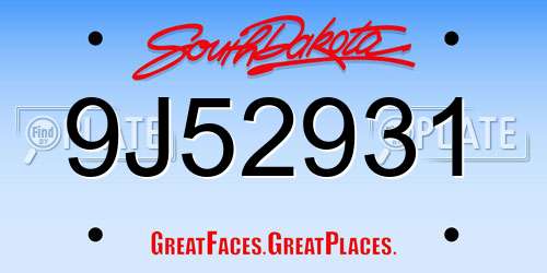 9J52931 South Dakota License Plate