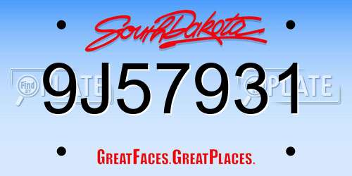 9J57931 South Dakota License Plate