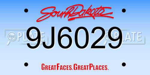 9J6029 South Dakota License Plate