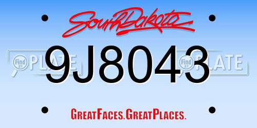 9J8043 South Dakota License Plate