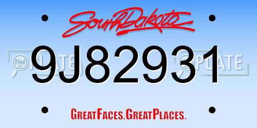 9J82931 South Dakota License Plate