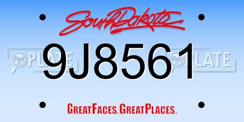9J8561 South Dakota License Plate