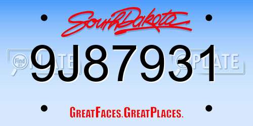 9J87931 South Dakota License Plate