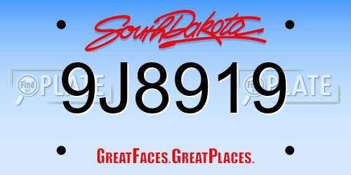 9J8919 South Dakota License Plate