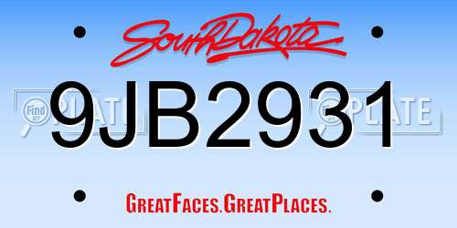 9JB2931 South Dakota License Plate
