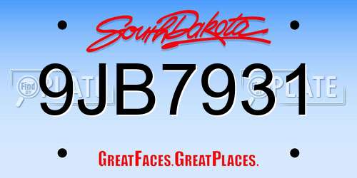 9JB7931 South Dakota License Plate