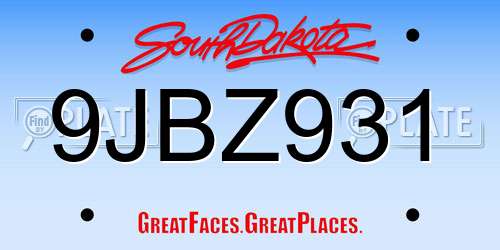 9JBZ931 South Dakota License Plate