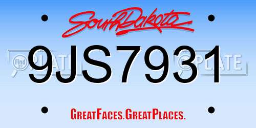9JS7931 South Dakota License Plate