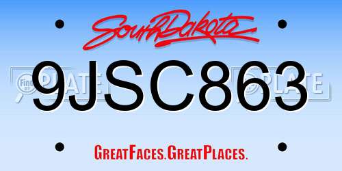 9JSC863 South Dakota License Plate