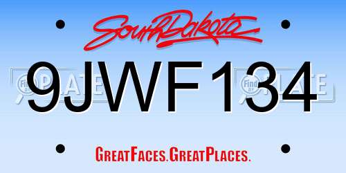 9JWF134 South Dakota License Plate