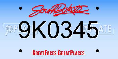 9K0345 South Dakota License Plate