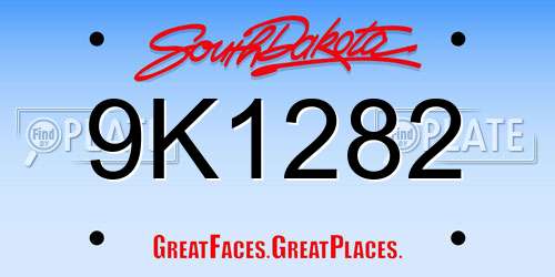 9K1282 South Dakota License Plate