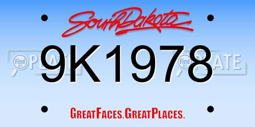 9K1978 South Dakota License Plate