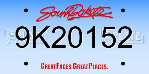9K20152 South Dakota License Plate