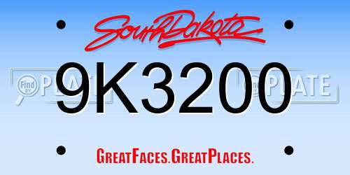 9K3200 South Dakota License Plate