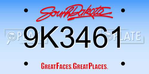 9K3461 South Dakota License Plate