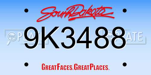 9K3488 South Dakota License Plate