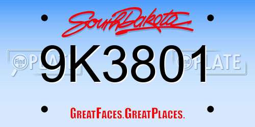 9K3801 South Dakota License Plate