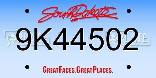 9K44502 South Dakota License Plate
