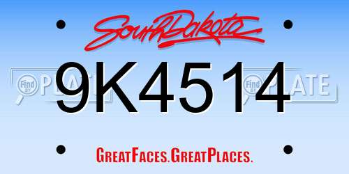 9K4514 South Dakota License Plate
