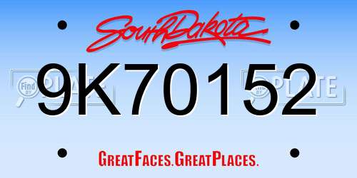 9K70152 South Dakota License Plate