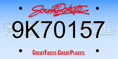 9K70157 South Dakota License Plate