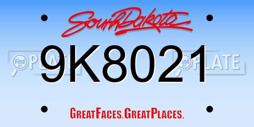 9K8021 South Dakota License Plate