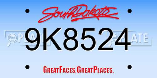 9K8524 South Dakota License Plate
