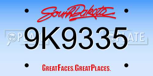 9K9335 South Dakota License Plate