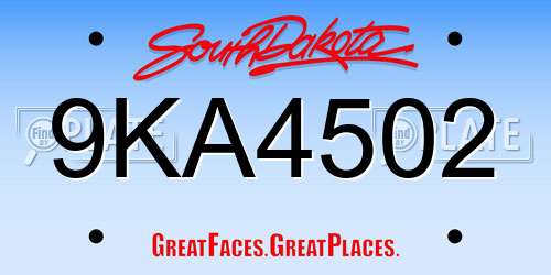 9KA4502 South Dakota License Plate