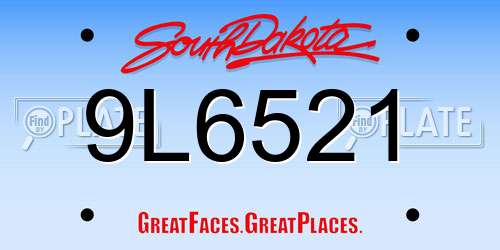 9L6521 South Dakota License Plate