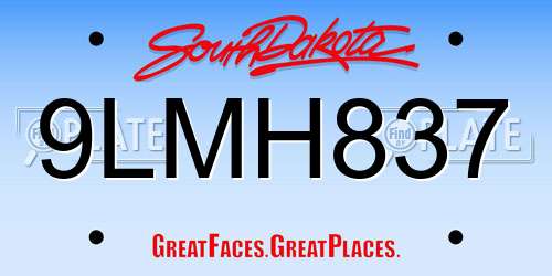 9LMH837 South Dakota License Plate