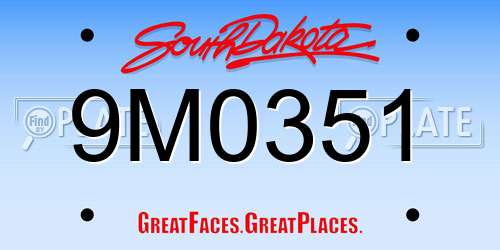 9M0351 South Dakota License Plate