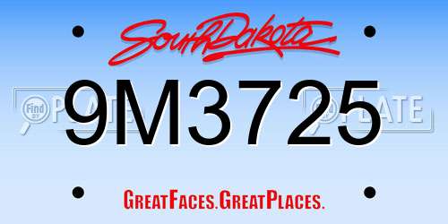 9M3725 South Dakota License Plate
