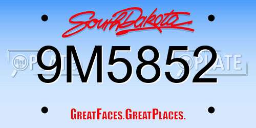 9M5852 South Dakota License Plate