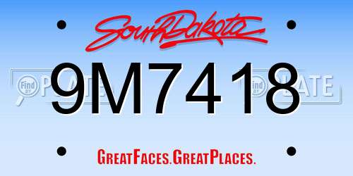 9M7418 South Dakota License Plate