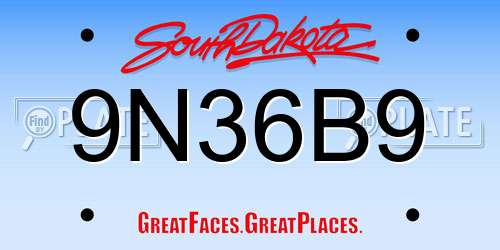 9N36B9 South Dakota License Plate