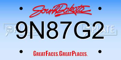 9N87G2 South Dakota License Plate