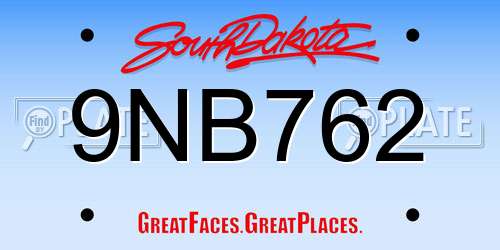 9NB762 South Dakota License Plate