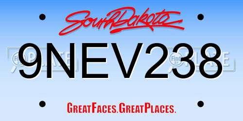 9NEV238 South Dakota License Plate