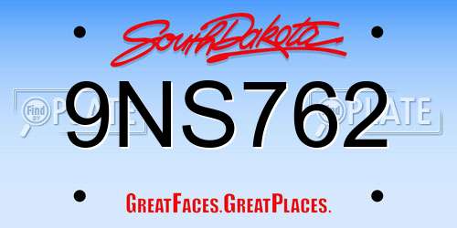 9NS762 South Dakota License Plate