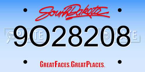 9O28208 South Dakota License Plate