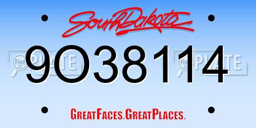 9O38114 South Dakota License Plate